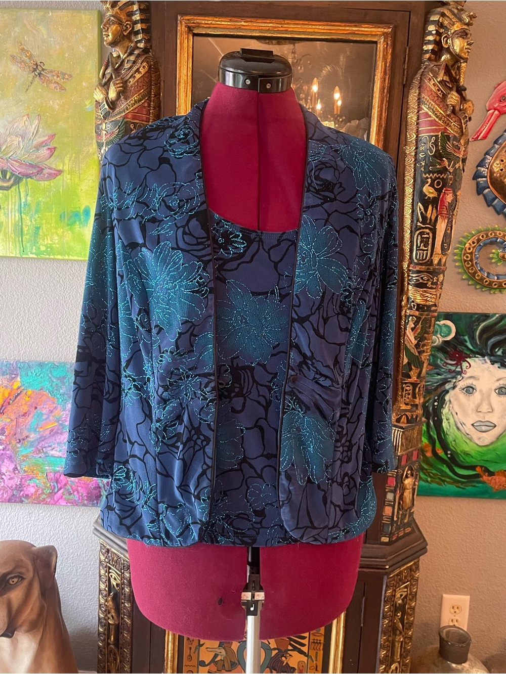 Onyx Navy Blue Floral Jacket and Shell Set